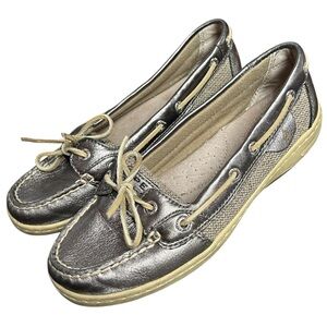 Woman’s Sperry Top-Sider Angelfish Metallic Silver Boat Shoes
